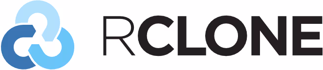 Rclone logo with stylized blue interconnected shapes to the left and the text 'RCLONE' in black.